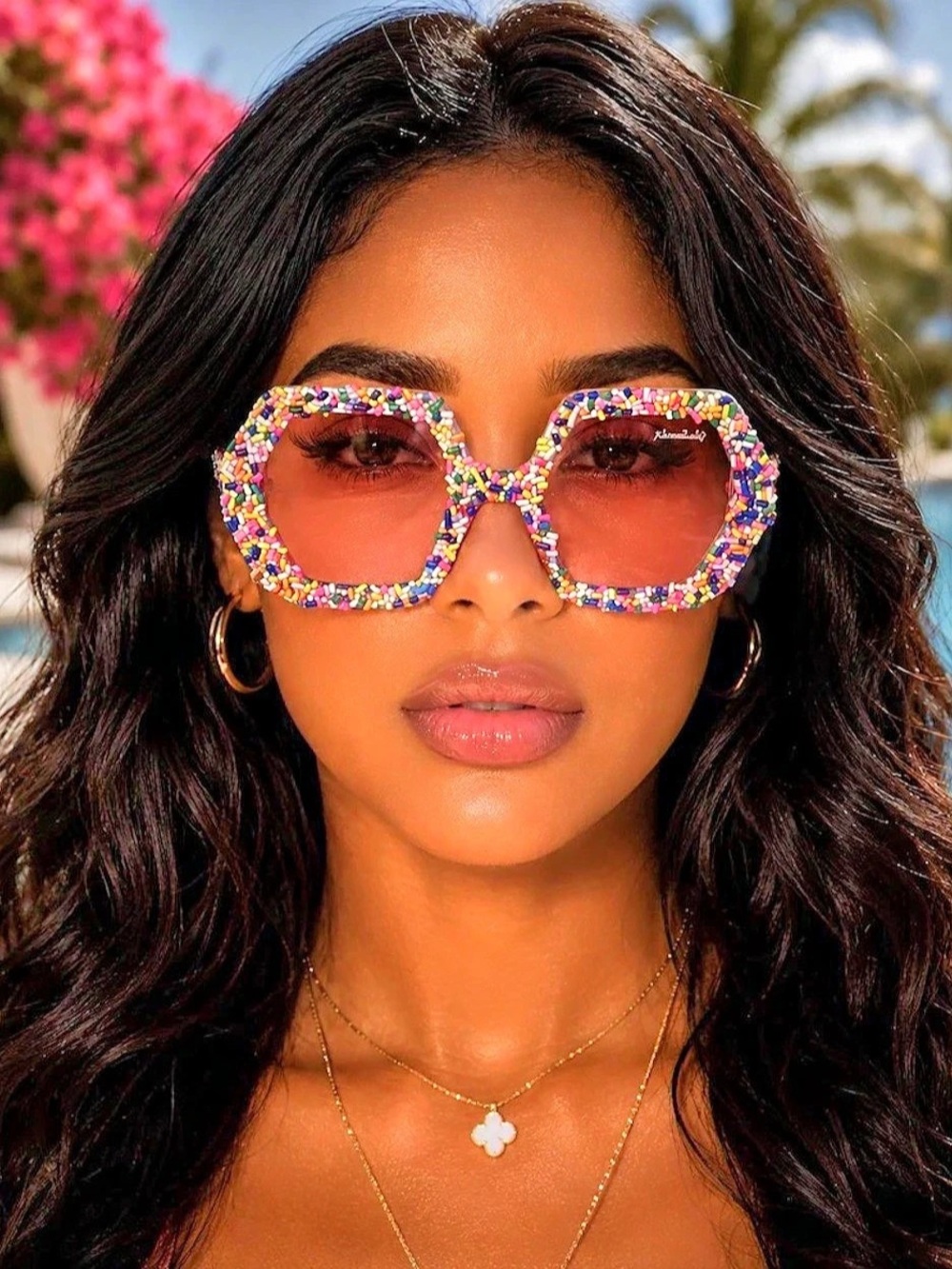 Katina Lyonn Multicolor Embellished Sunglasses New